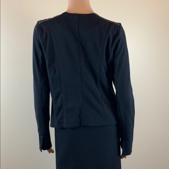 Eileen Fisher Black Leather Trim Ponte Open Blazer Jacket - Picture 5 of 7